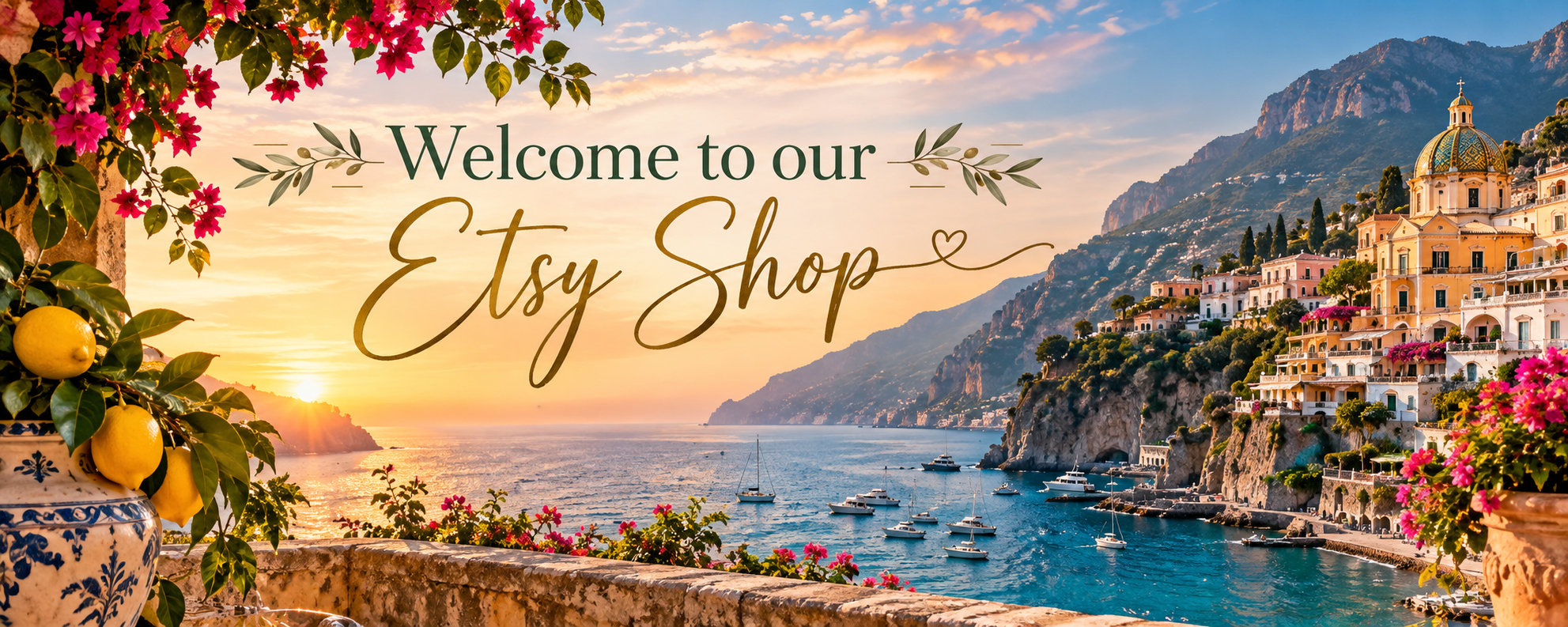 Welcome to our Etsy Shop - Amalfi Coast at sunset